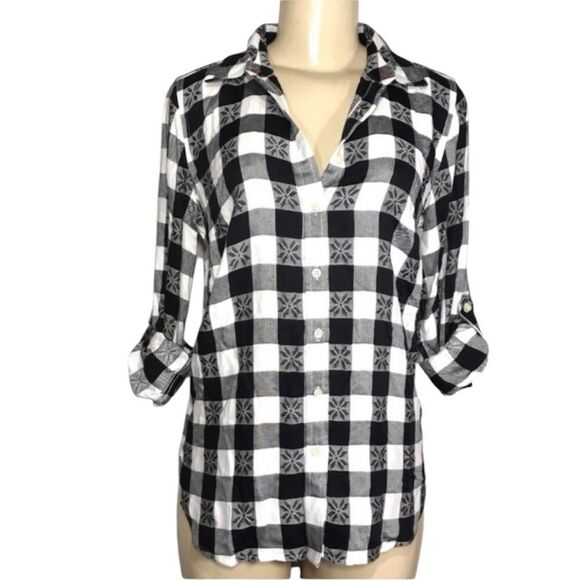 NWOT TALBOTS‎ CHECKERED GINGHAM BUTTON DOWN LONG SLEEVE SHIRT SZ XS - Picture 1 of 10